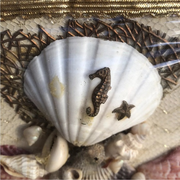 Princess Charming Atlas SeaShell Seahorse Beach Wicker Purse Bag Vintage 50s 60s - Picture 4 of 12